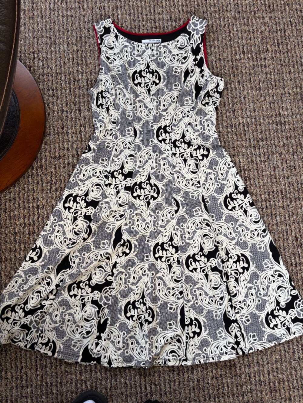 Studio One faux lace overlay stretchy dress Black, Ivory Size 8